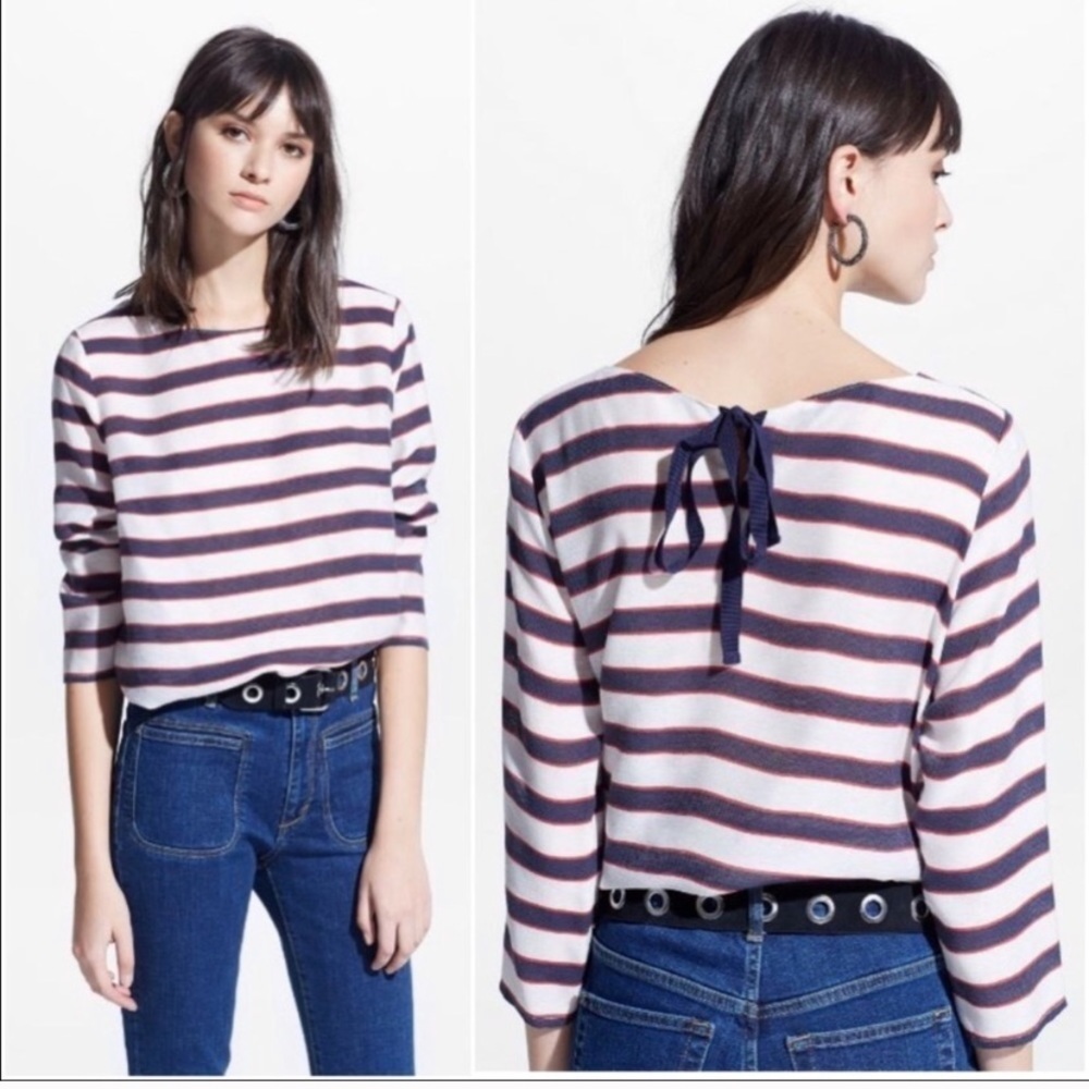 Mango MNG Suit Collection Striped 3/4 Sleeve Top. Size XXSmall. EUC